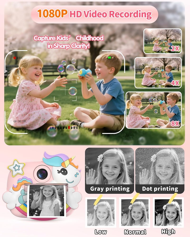 KIDWILL Kids Camera Instant Print, 1080P Instant Camera for Kids with 32GB SD Card, Toddler Girl Toys to Travel, Camping, Sports & Outdoor, Birthday Gift for Girl 3 4 5 6 7 8 9 10 Year Old - Image 3